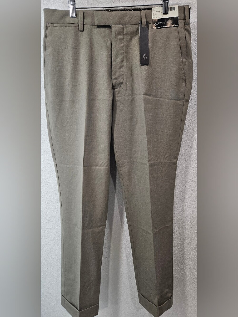 Louis Raphael Luxe Khaki men's dress pants 34W modern fit 100% wool